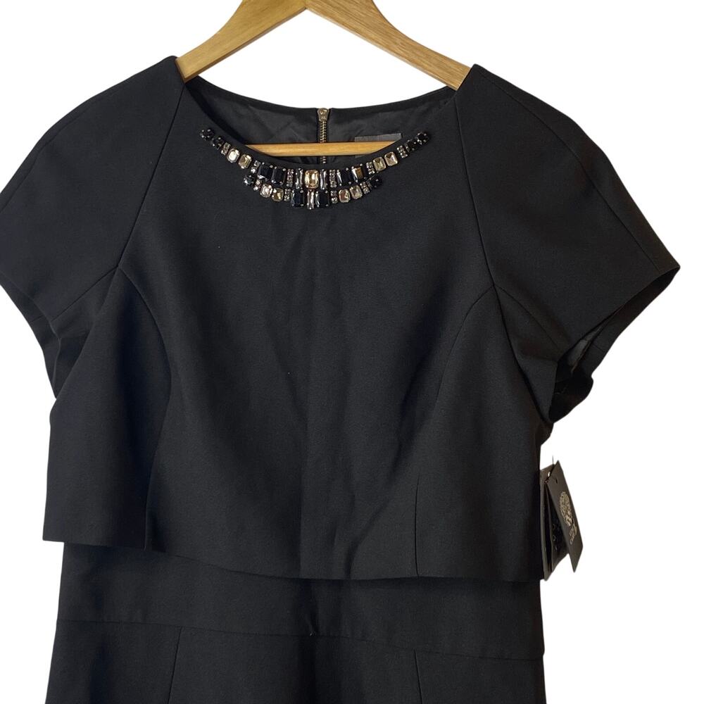 Vince Camuto Black Embellished-Neck Pop-Over Fit-and-Flare Dress Women's 8 NEW - Picture 5 of 14